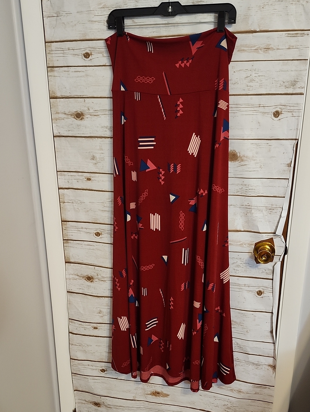LuLaRoe Burgundy Geometric Print Maxi Skirt Large
